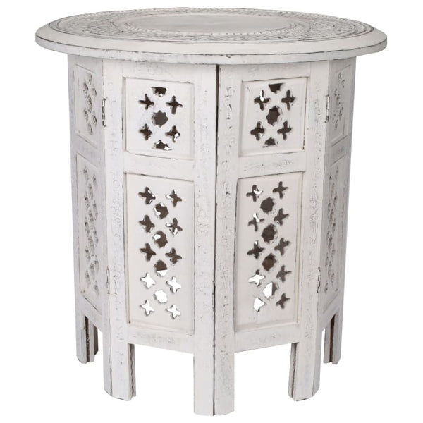 SCILLA RUBBER WOOD TIMBER ROUND 45CM SIDE TABLE - WHITE