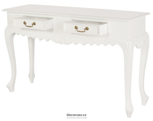 SEINE 2 DRAWER CARVED SOFA TABLE (WHITE)