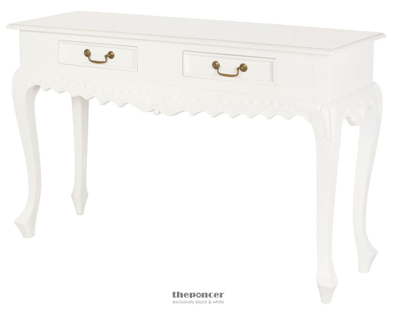 SEINE 2 DRAWER CARVED SOFA TABLE (WHITE)