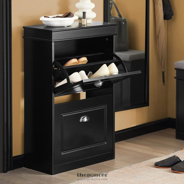 SHOE CABINET 2 DRAWERS STORAGE CUPBOARD BLACK