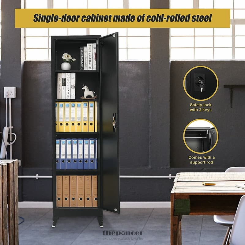 SINGLE-DOOR METAL TALL CABINET SHELF STORAGE FOR HOME