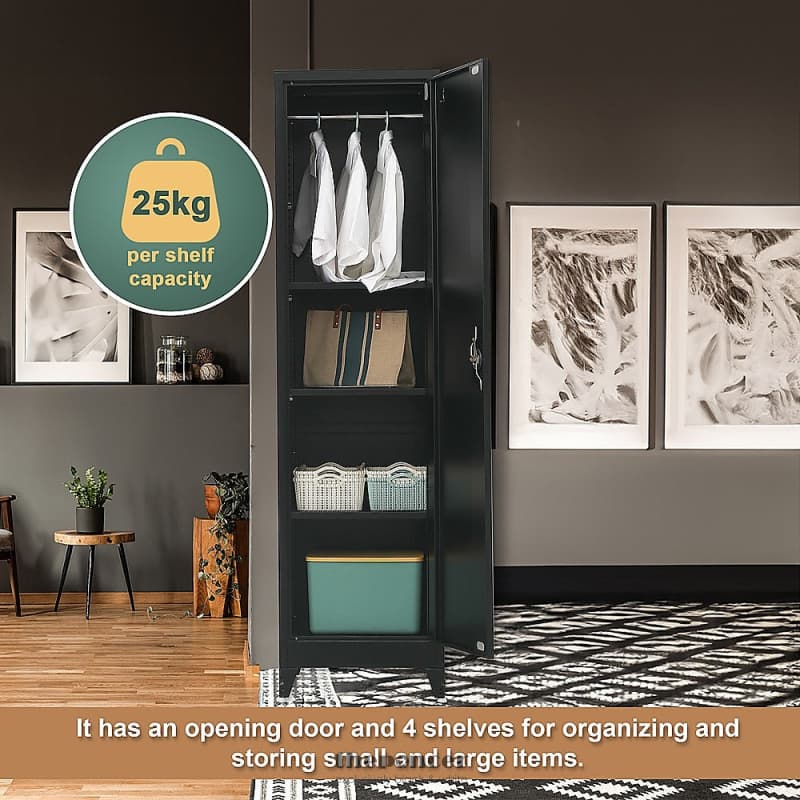 SINGLE-DOOR METAL TALL CABINET SHELF STORAGE FOR HOME