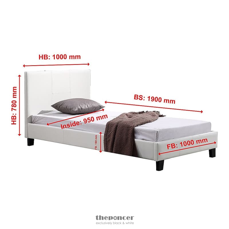 SINGLE PU LEATHER BED FRAME WHITE