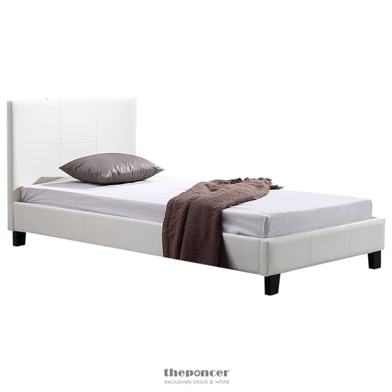 SINGLE PU LEATHER BED FRAME WHITE