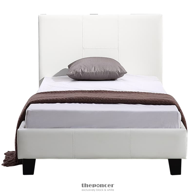 SINGLE PU LEATHER BED FRAME WHITE