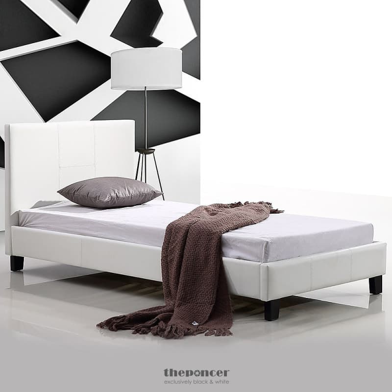 SINGLE PU LEATHER BED FRAME WHITE