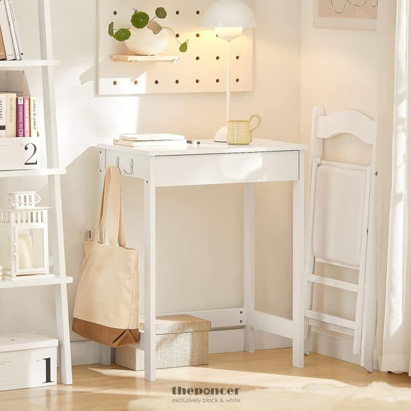 SMALL WHITE DESK WITH DRAWER HOOKS