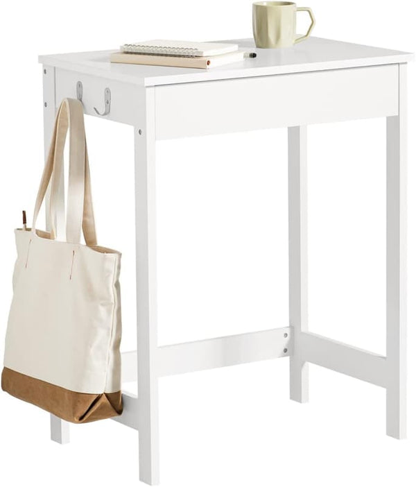 SMALL WHITE DESK WITH DRAWER HOOKS
