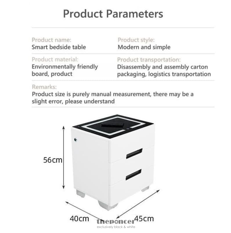 SMART BEDSIDE TABLES SIDE 3 DRAWERS WIRELESS CHARGING USB