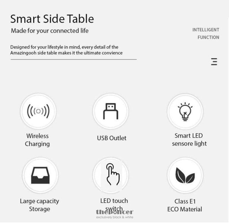 SMART BEDSIDE TABLES SIDE 3 DRAWERS WIRELESS CHARGING USB