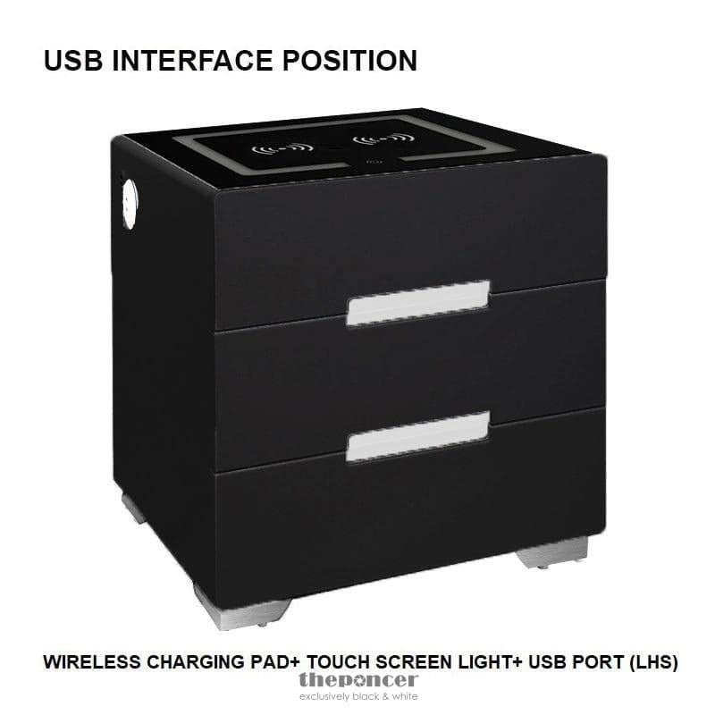 SMART BEDSIDE TABLES SIDE 3 DRAWERS WIRELESS CHARGING USB