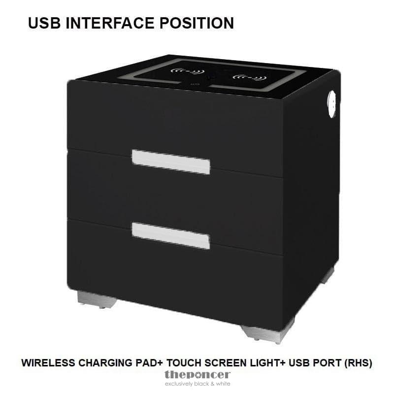 SMART BEDSIDE TABLES SIDE 3 DRAWERS WIRELESS CHARGING USB