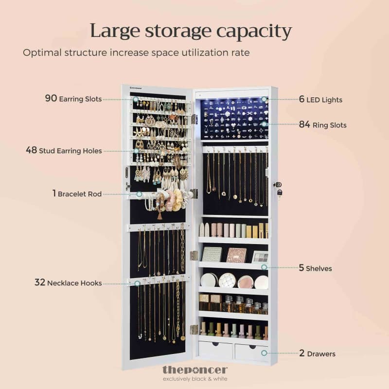 SONGMICS 6 LEDS MIRROR JEWELRY CABINET