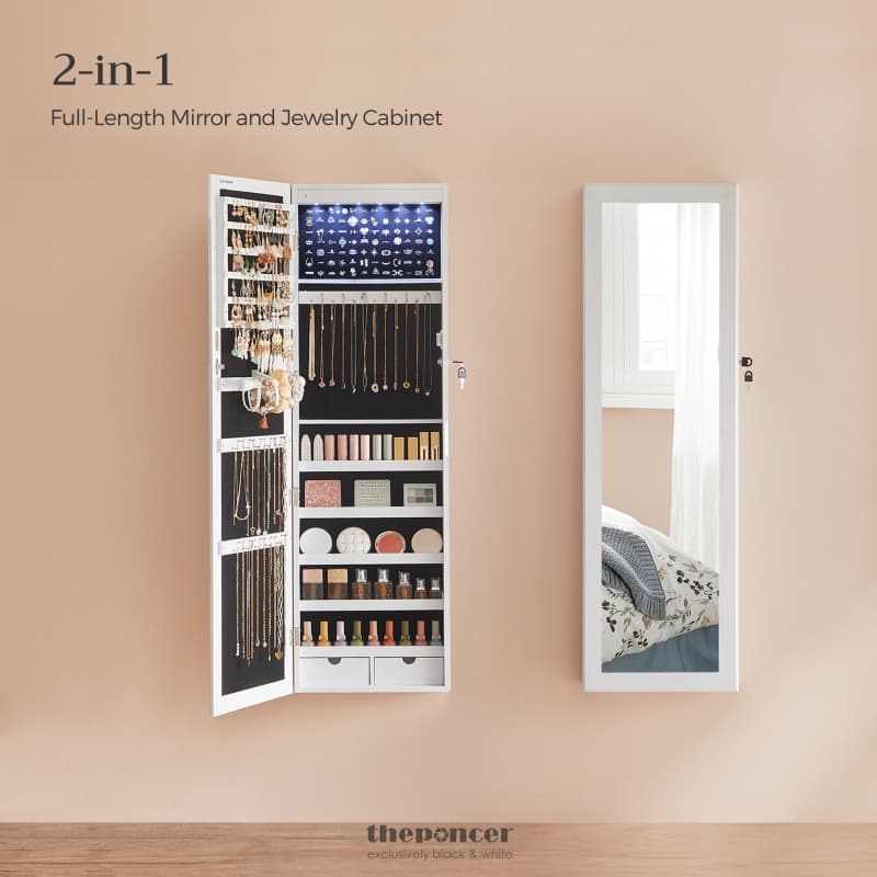 SONGMICS 6 LEDS MIRROR JEWELRY CABINET
