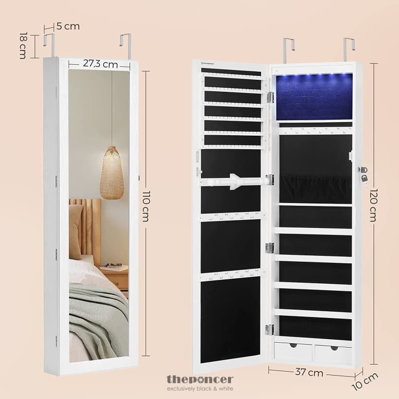 SONGMICS 6 LEDS MIRROR JEWELRY CABINET