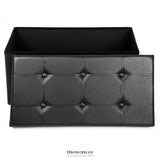SONGMICS 76CM FOLDING STORAGE OTTOMAN BENCH FOOTREST BLACK