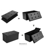 SONGMICS 76CM FOLDING STORAGE OTTOMAN BENCH FOOTREST BLACK