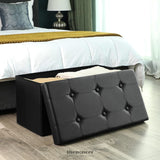 SONGMICS 76CM FOLDING STORAGE OTTOMAN BENCH FOOTREST BLACK