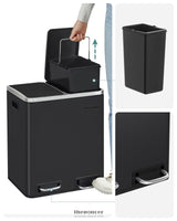 SONGMICS KITCHEN BIN 2 X 15 L STEEL RUBBISH