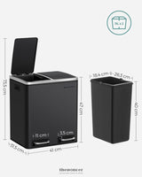 SONGMICS KITCHEN BIN 2 X 15 L STEEL RUBBISH