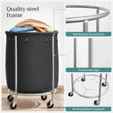 STEEL FRAME LAUNDRY BASKET WHEELS BLACK