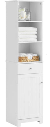 TALL BATHROOM STORAGE CABINET 3 SHELVES WHITE