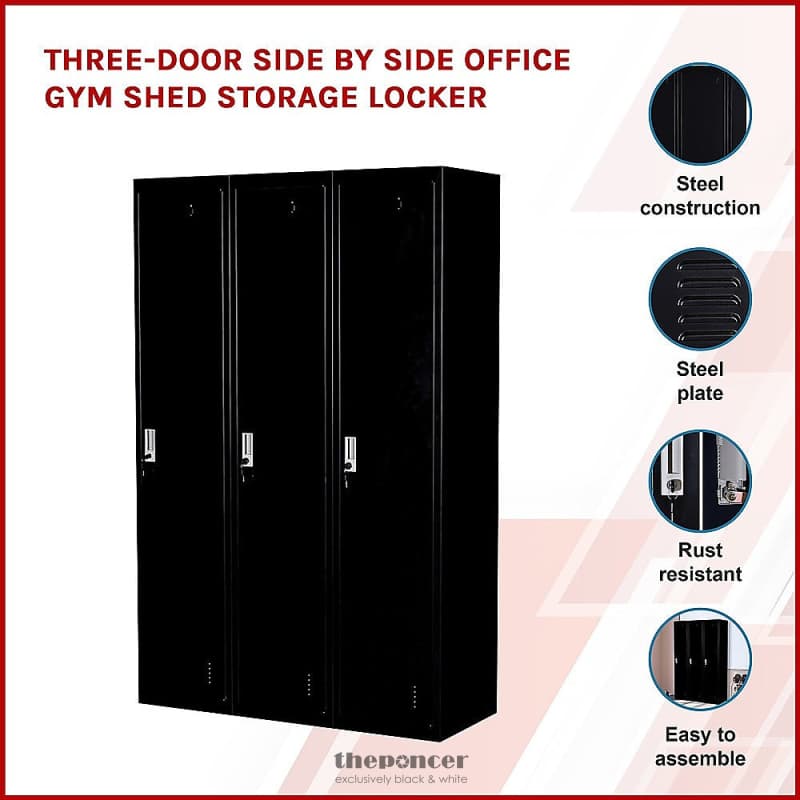 THREE-DOOR SIDE BY SIDE OFFICE GYM SHED STORAGE LOCKER