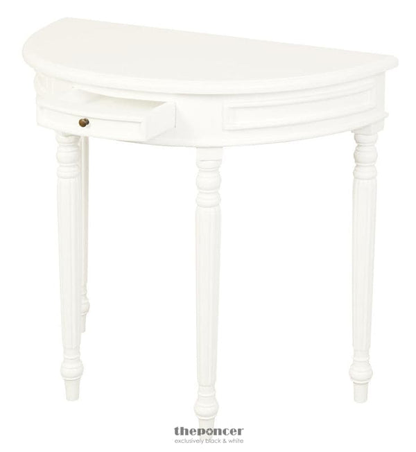 TURN LEG HALF ROUND SOFA TABLE (WHITE)