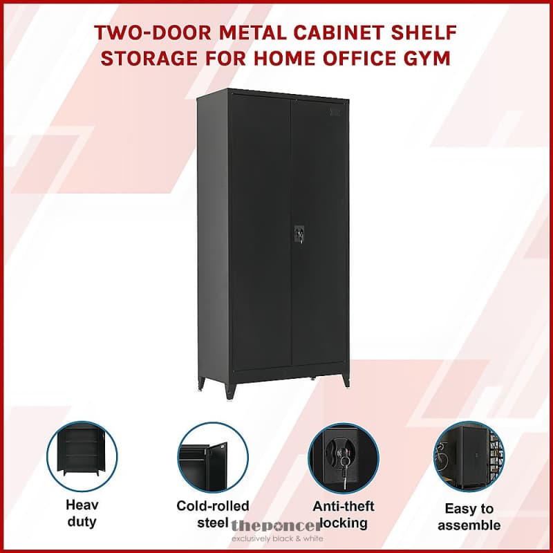 TWO-DOOR METAL CABINET SHELF STORAGE FOR HOME OFFICE GYM