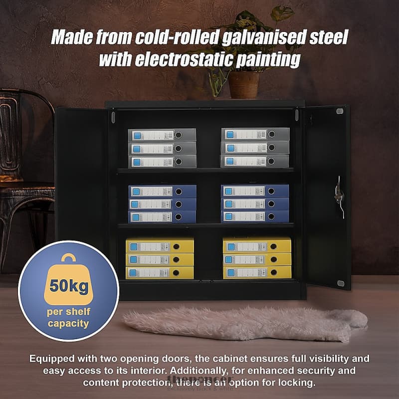 TWO-DOOR METAL SHORT CABINET SHELF STORAGE FOR HOME OFFICE