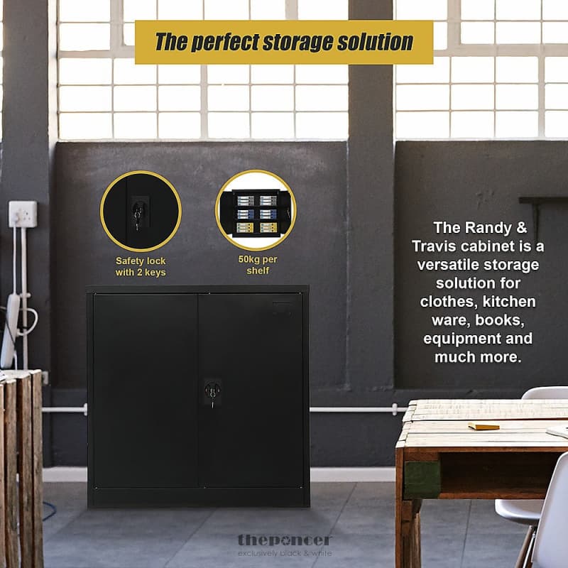 TWO-DOOR METAL SHORT CABINET SHELF STORAGE FOR HOME OFFICE