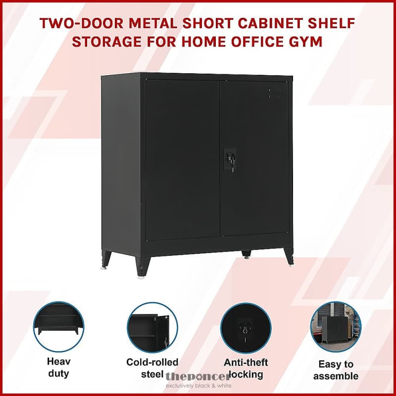 TWO-DOOR METAL SHORT CABINET SHELF STORAGE FOR HOME OFFICE