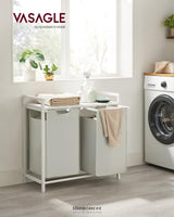 VASAGLE LAUNDRY HAMPER WITH SHELF AND PULL-OUT BAGS 2 X 46L