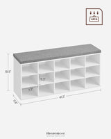 VASAGLE STORAGE SHOE BENCH 15 COMPARTMENTS WITH CUSHION