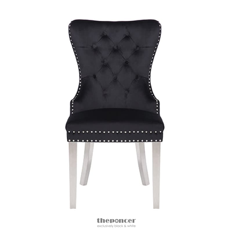 VICTORIA 2X DINING CHAIR BLACK VELVET & STAINLESS STEEL LEGS