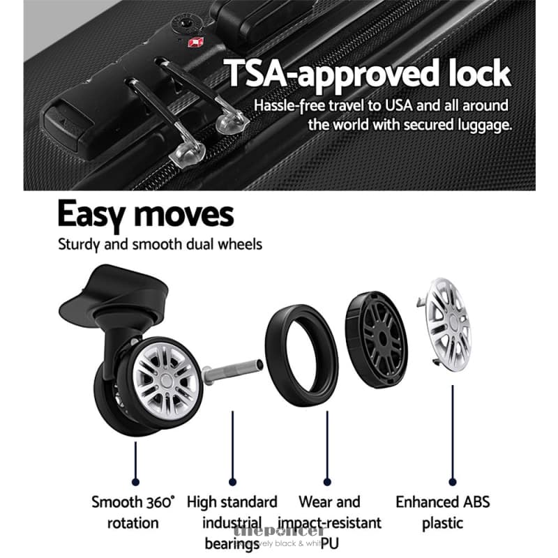 WANDERLITE 3PC LUGGAGE TROLLEY SET SUITCASE TRAVEL TSA