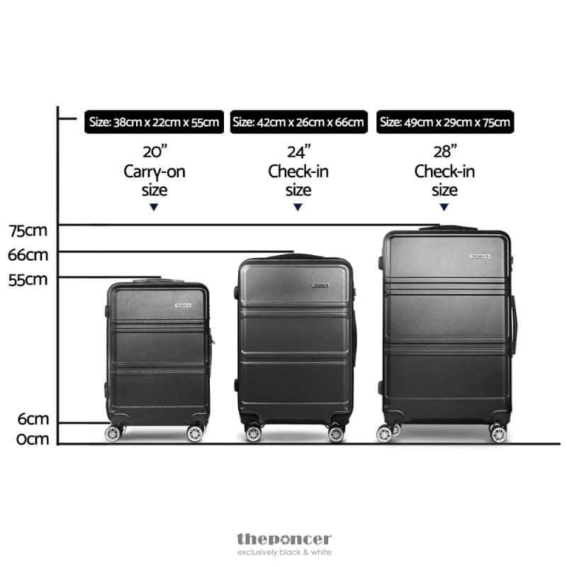 WANDERLITE 3PC LUGGAGE TROLLEY SET SUITCASE TRAVEL TSA