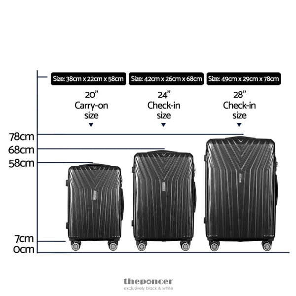 WANDERLITE 3PC LUGGAGE TROLLEY SET SUITCASE TRAVEL TSA HARD