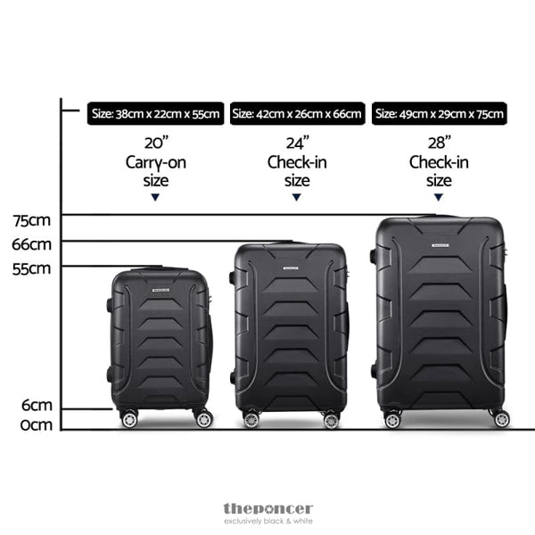 WANDERLITE 3PC LUGGAGE TROLLEY TRAVEL SUITCASE SET TSA HARD