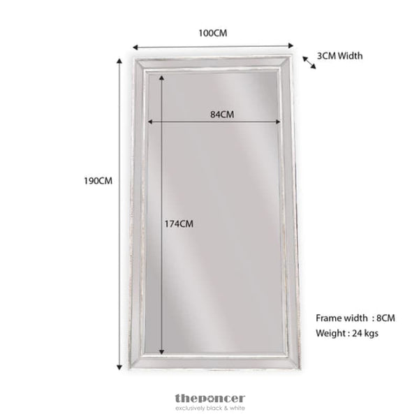 WHITE BEADED FRAMED MIRROR - X LARGE 190CM 100CM