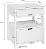WHITE BEDSIDE TABLE WITH 2 DRAWERS