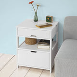 WHITE BEDSIDE TABLE WITH 2 DRAWERS