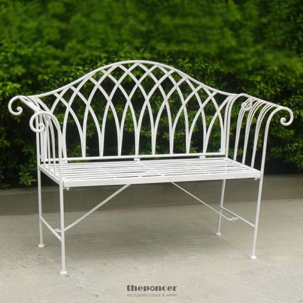 WHITE LAVINIA IRON OUTDOOR BENCH