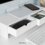 WHITE MONITOR STAND DESK ORGANIZER WITH 2 DRAWERS