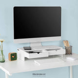 WHITE MONITOR STAND DESK ORGANIZER WITH 2 DRAWERS