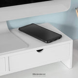 WHITE MONITOR STAND DESK ORGANIZER WITH 2 DRAWERS