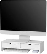 WHITE MONITOR STAND DESK ORGANIZER WITH 2 DRAWERS