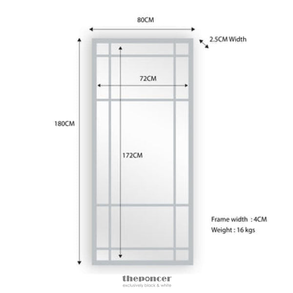 WINDOW STYLE MIRROR FULL LENGTH - WHITE 80 CM X 180