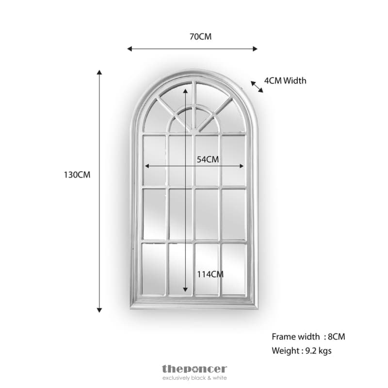 WINDOW STYLE MIRROR - WHITE ARCH 70 CM X 130