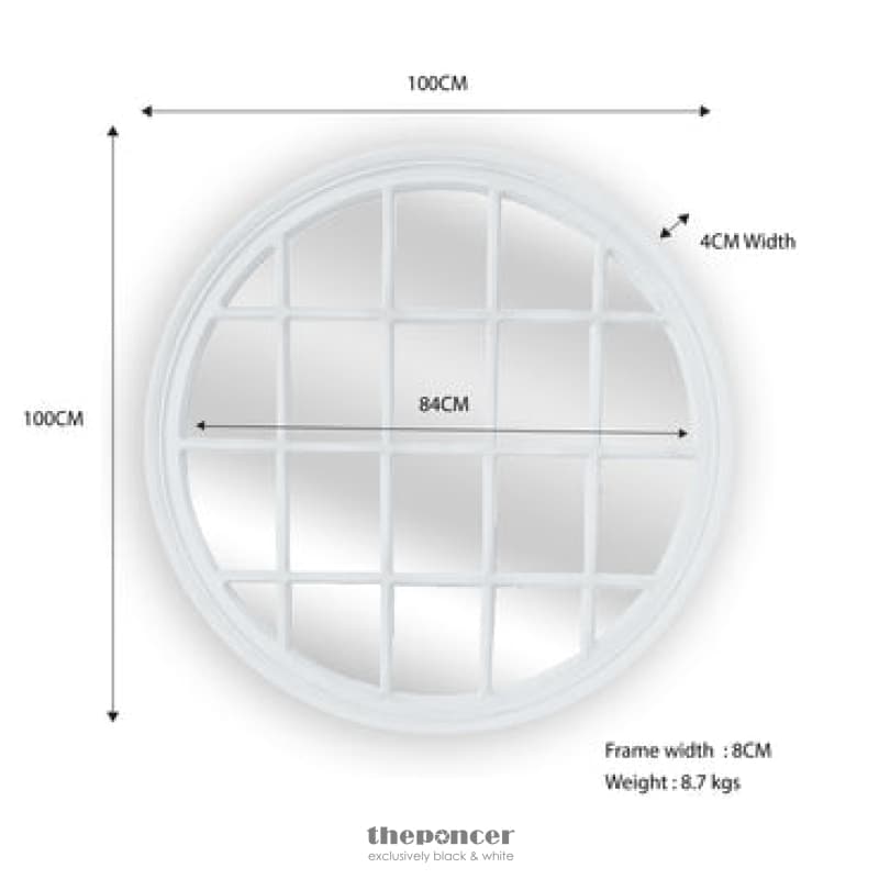 WINDOW STYLE MIRROR - WHITE CIRCLE 100CM